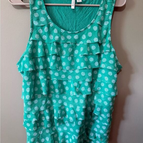 Elle Teal Green Floral Ruffle Printed Tank Top Size XL - Picture 3 of 8